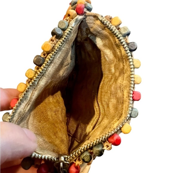 Vintage Wood Beaded Small Belt Bag 1930s 1940s Natural Boho - Picture 3 of 8
